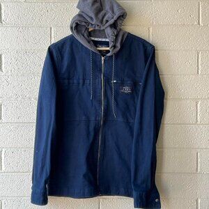Tony Hawk Canvas Jacket Mens Small Blue Full Zip Hooded Pockets Skate Outdoor